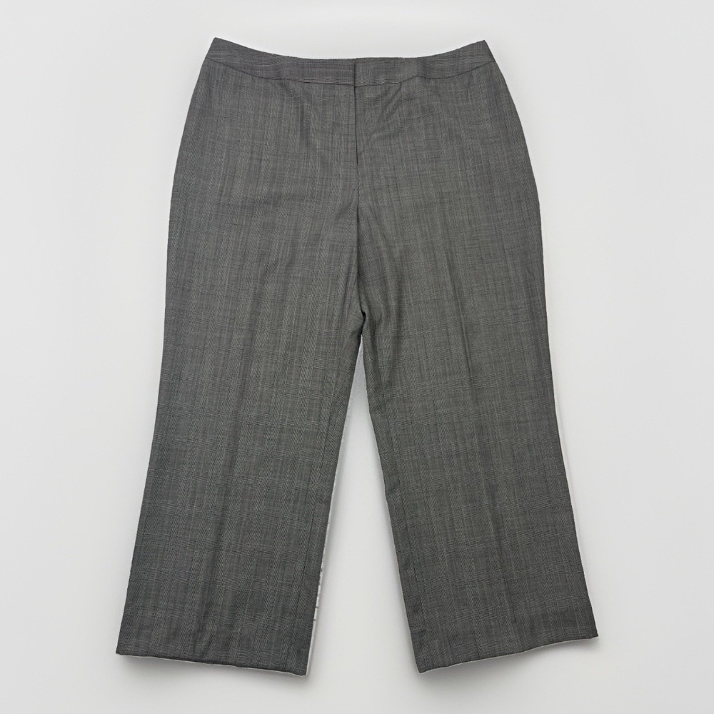 Lafayette 148 New York Ankle Pants 100% Wool Glen Plaid Crop Wide Leg Sz 16